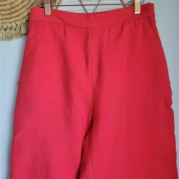 ZARA, New, Cherry Red Linen blend High Waist Trouser Pants, Size Medium - Picture 5 of 14